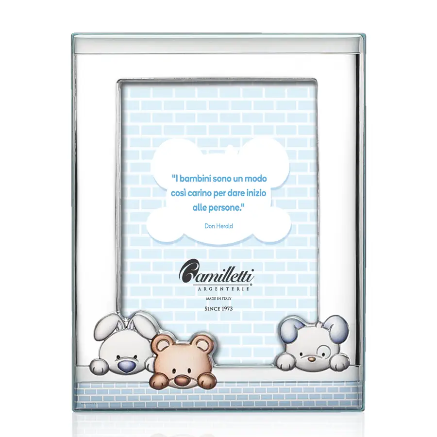 Camilletti cornice muro con cagnolini 10x15 celeste 186148
