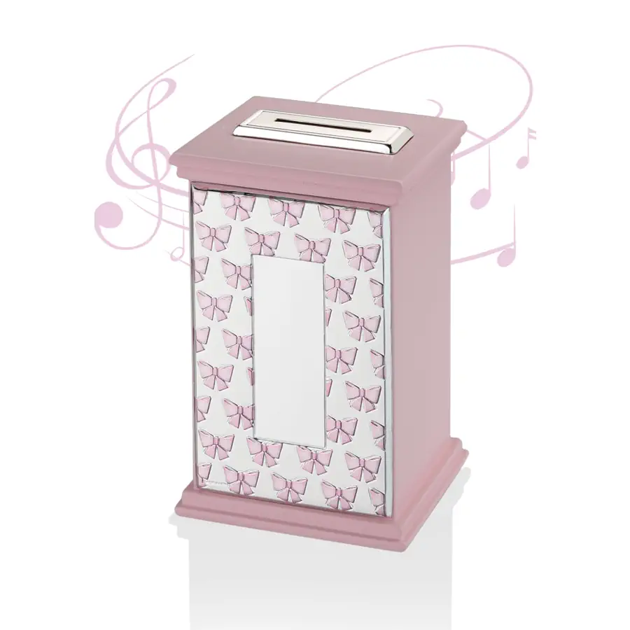Camilletti salvadanaio fiocchi rosa con carillon 186045