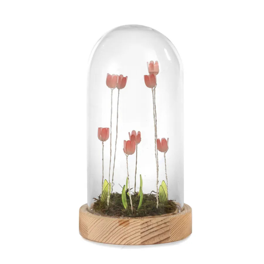 Paben aiuola tulipani rosa 14.2 cm campana vetro led PB21318