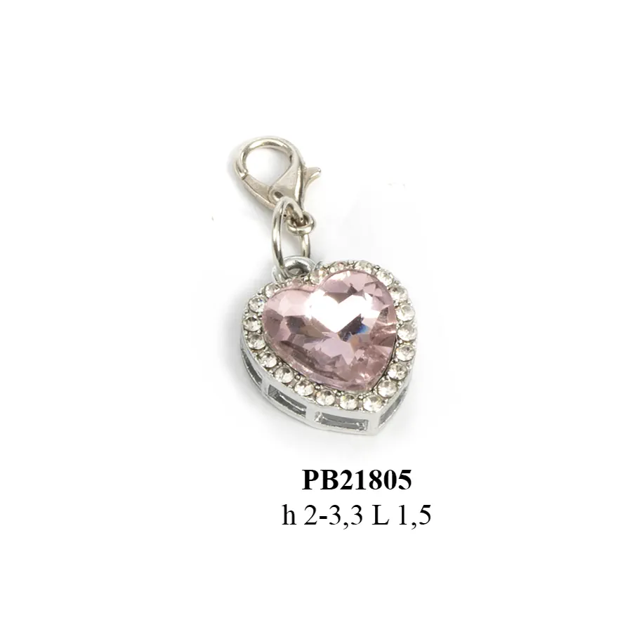 Paben ciondolo a cuore con pietra rosa 2 cm PB21805