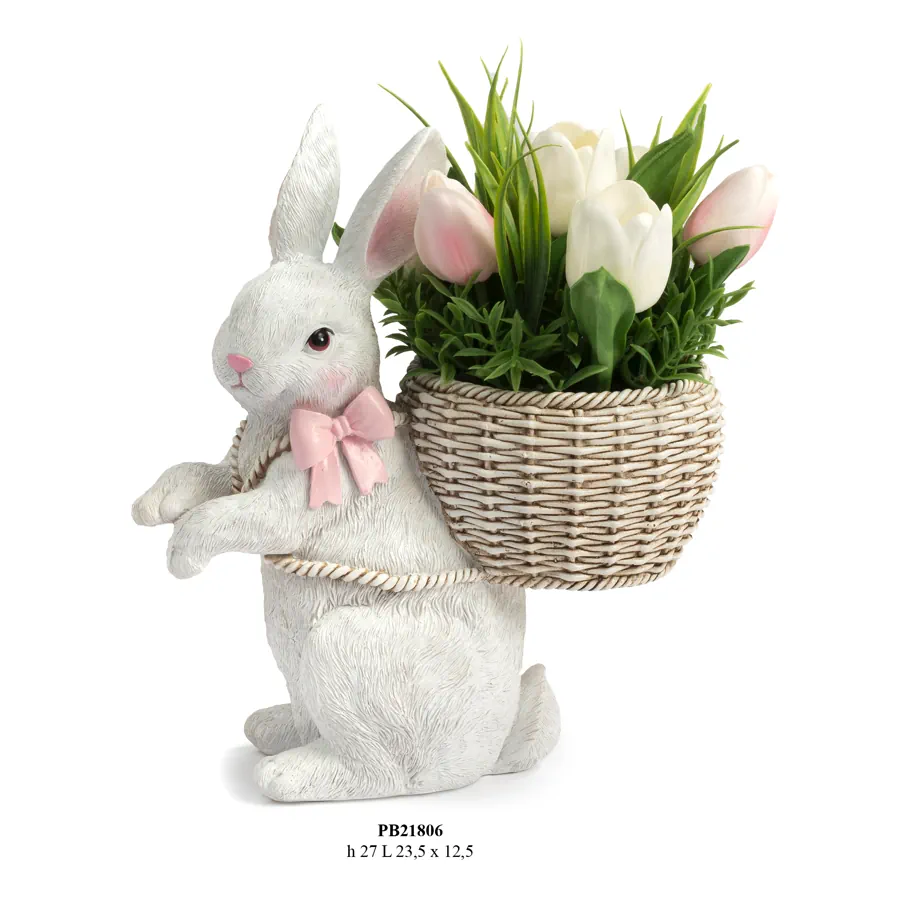 Paben coniglio con cesta di tulipani 27 cm PB21806