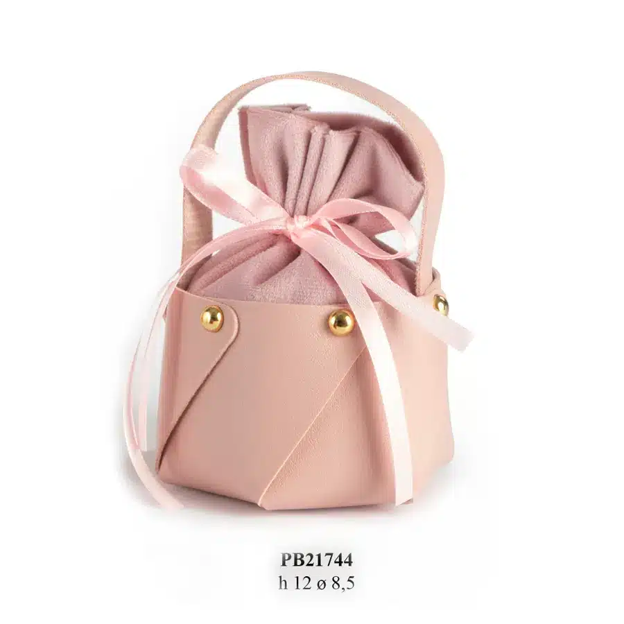 Paben contenitore confetti secchiello rosa con fiocco 12 cm PB21744