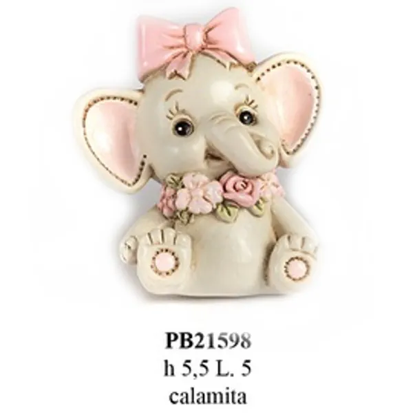 Paben elefantina seduta con fiocco rosa cm 5.5 calamita PB21598