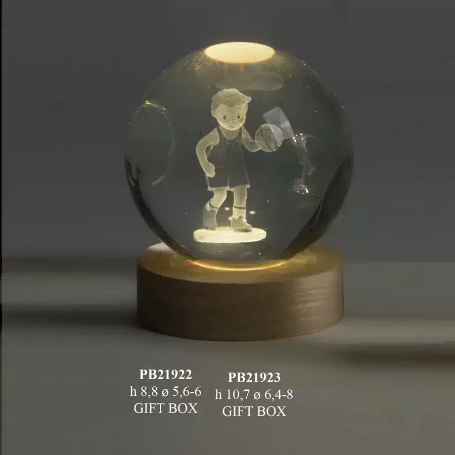 Paben globo su base cestista 6 cm cristallo con led PB21922