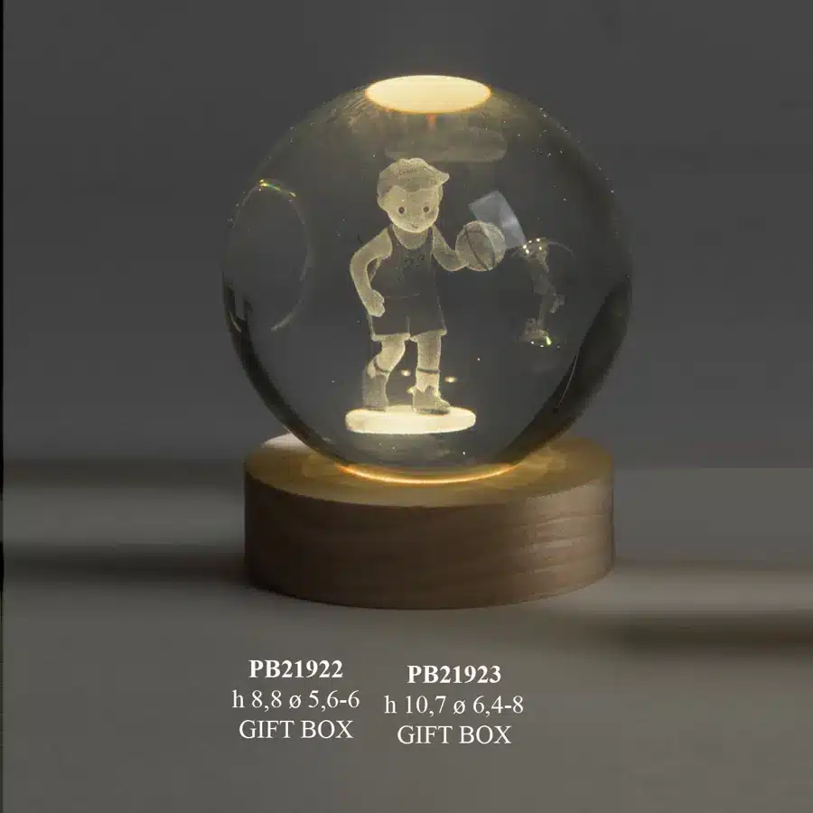 Paben globo su base cestista 8 cm cristallo con led PB21923