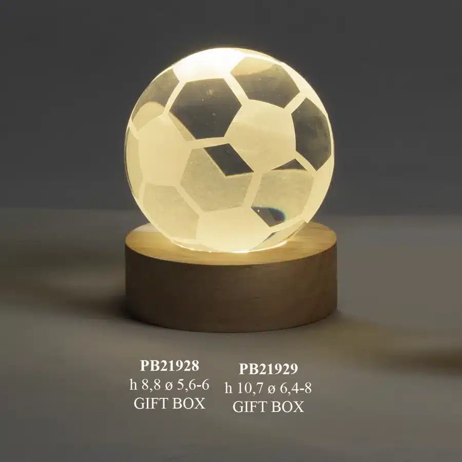Paben globo su base pallone calcio 6 cm cristallo con led PB21928