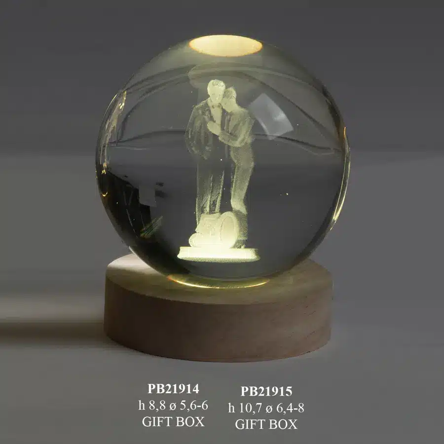 Paben globo su base sposi 50 anni 8 cm cristallo con led PB21915