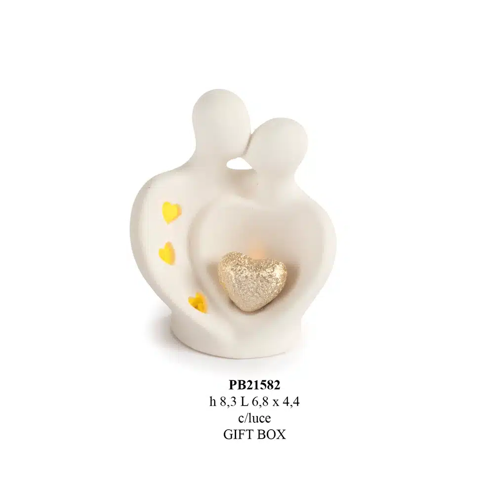 Paben gruppo innamorati mezzobusto con cuore 8.3 cm luce PB21582