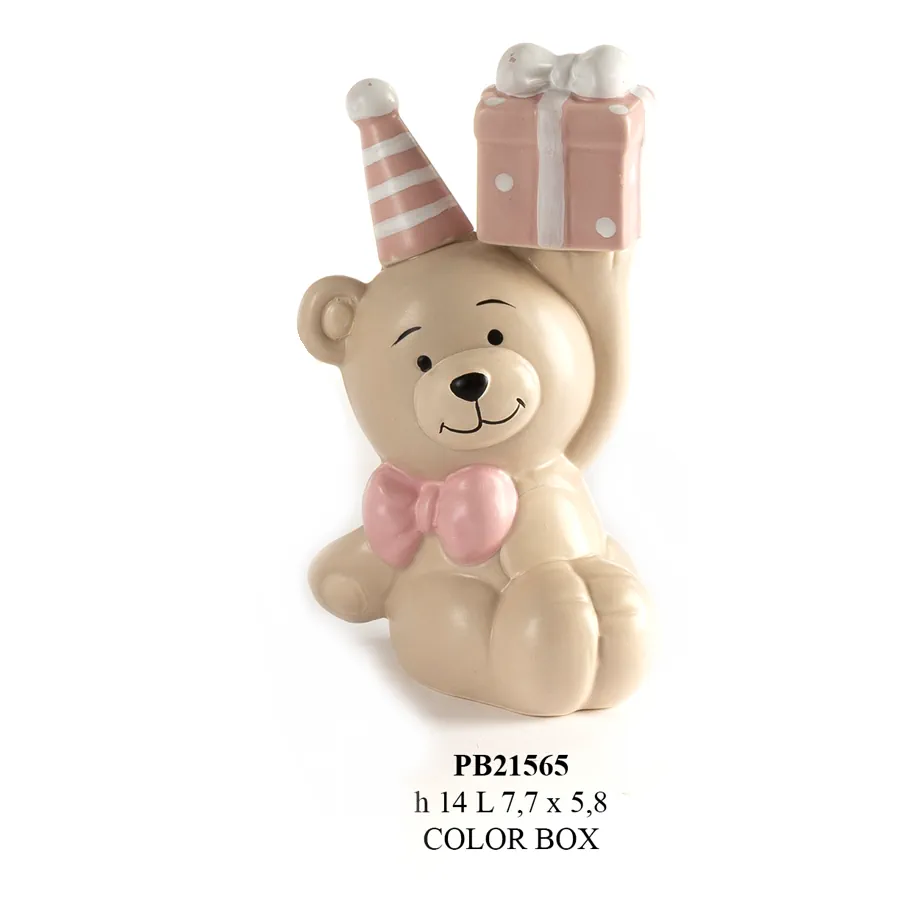 Paben orsetto seduto con pacco e cappello rosa cm 14 PB21565