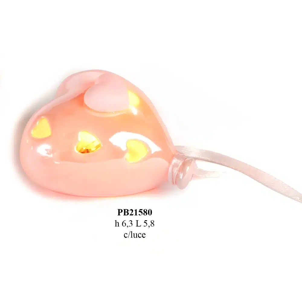 Paben palloncino a cuore rosa in porcellana 6.3 cm con luce PB21580