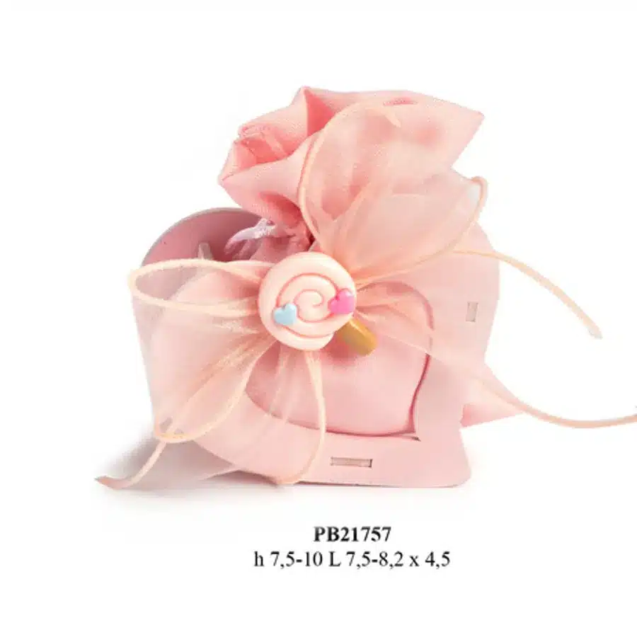 Paben porta sacchetto confetti cuore leccalecca rosa PB21757