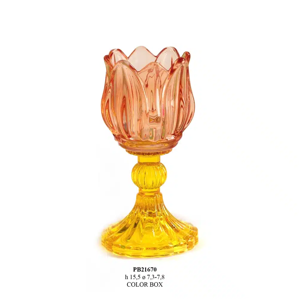 Paben portacandela tulipano 15.5 cm vetro arancione giallo PB21670