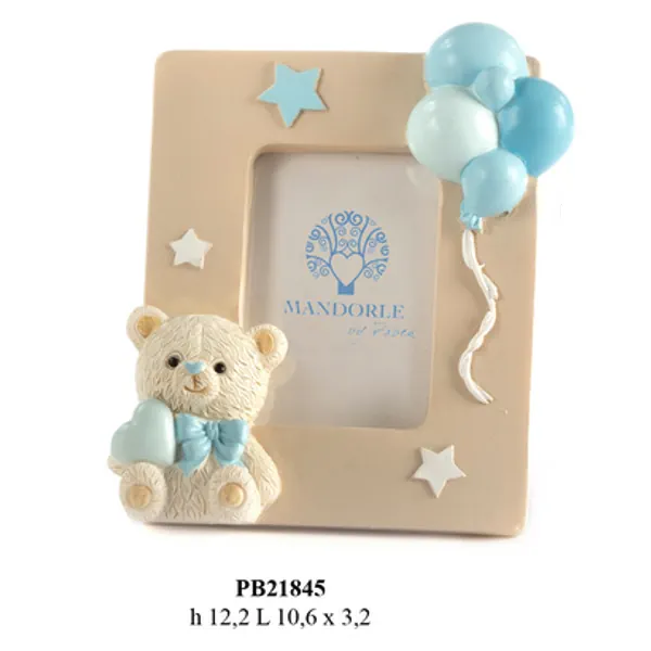 Paben portafoto orsetto con palloncini celeste cm 12.2 PB21845