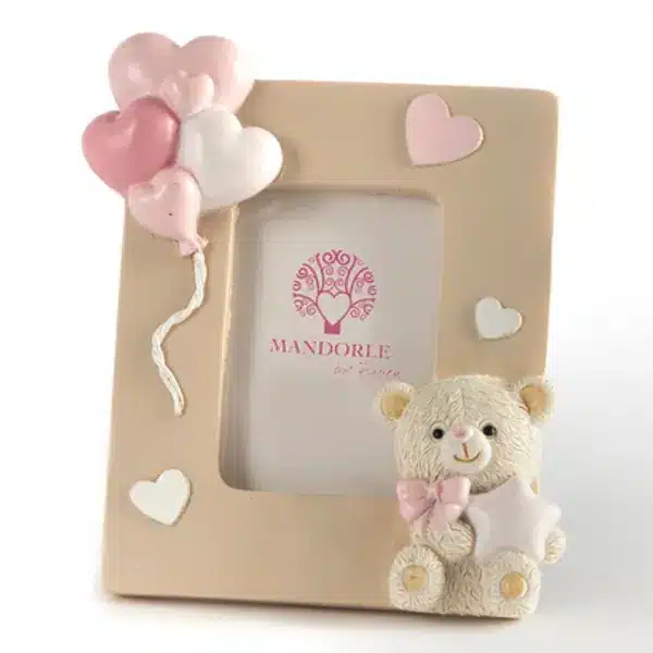 Paben portafoto orsetto con palloncini rosa cm 12.5resina PB21846