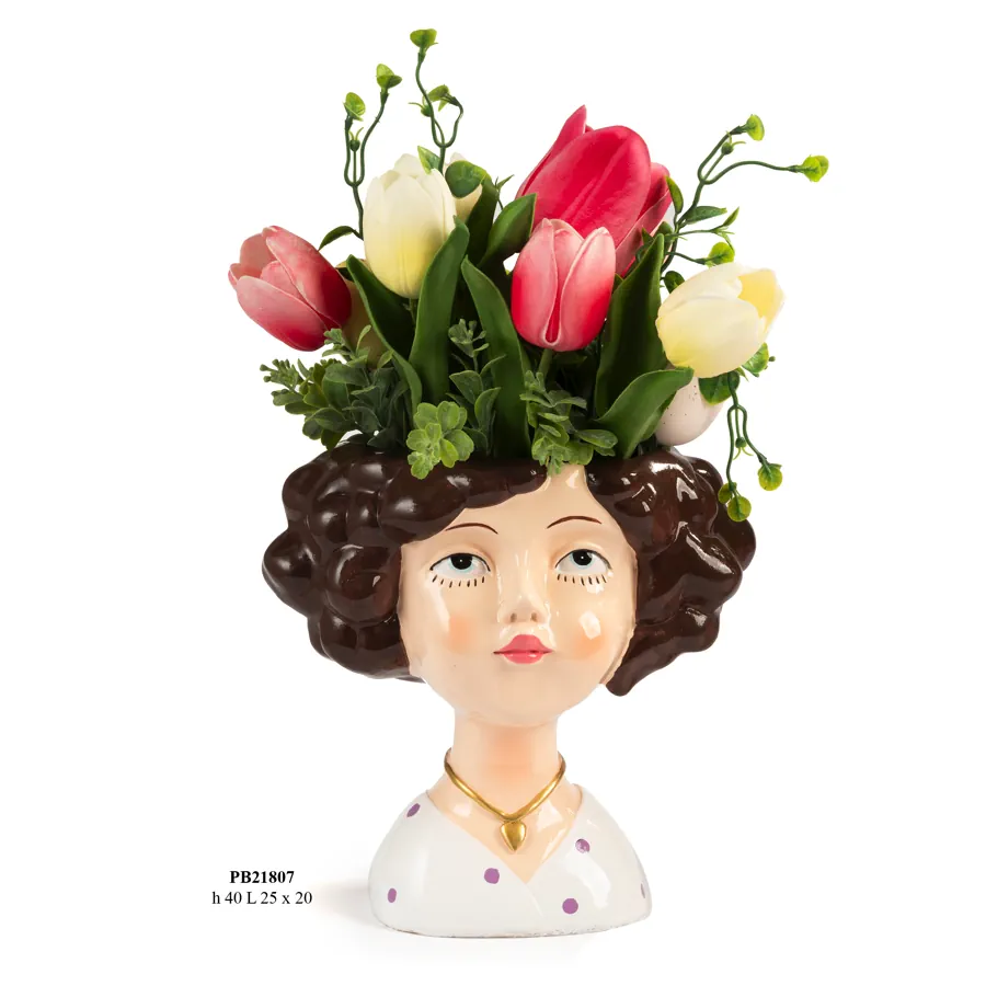 Paben ragazza mezzobusto con testa vaso di tulipani 40 cm PB21807