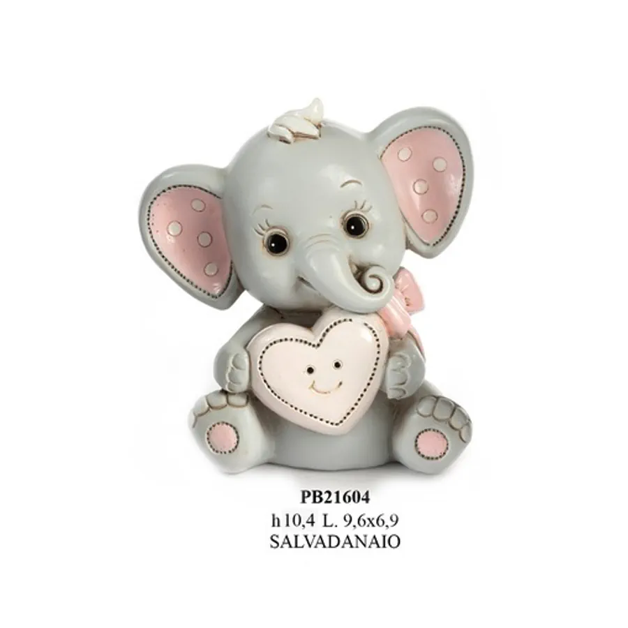 Paben salvadanaio elefantina seduta con fiocco rosa PB21604