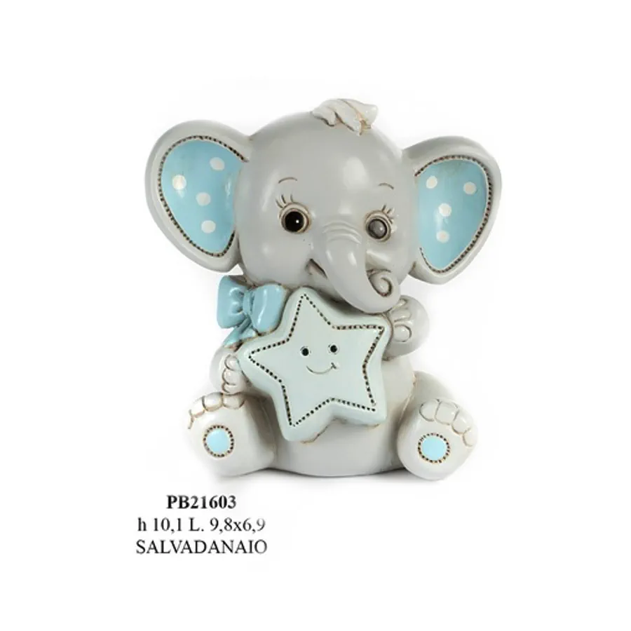 Paben salvadanaio elefantino seduto con fiocco celeste PB21603