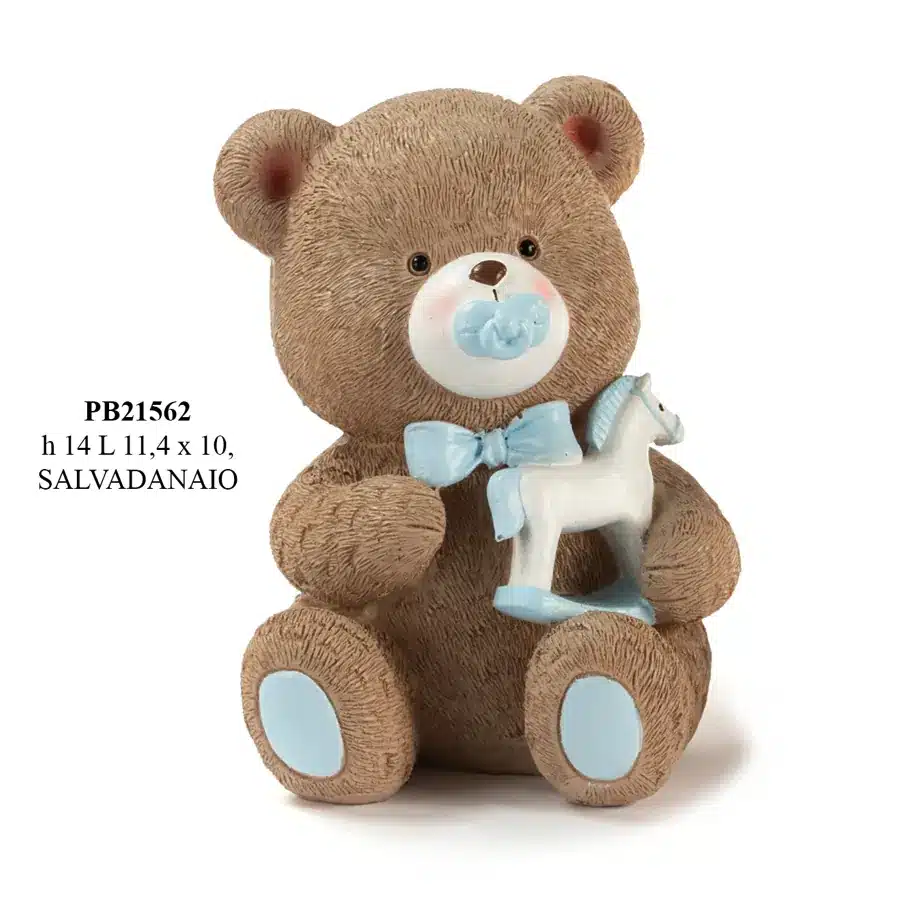 Paben salvadanaio orsetto seduto con ciuccio celeste 14 cm PB21562