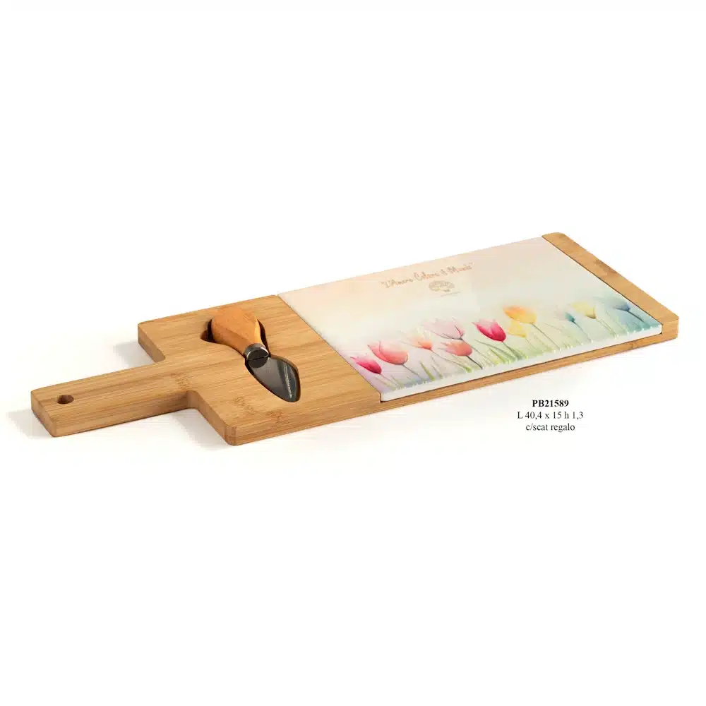 Paben tagliere con tulipani 40.4 cm porcellana legno PB21589