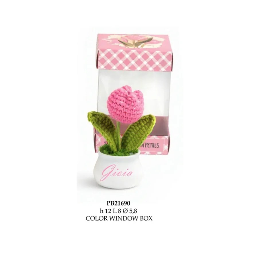 Paben vasetto tulipano rosa lavorato a maglia 12 cm PB21690