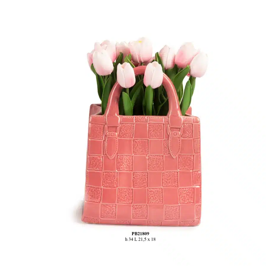 Paben vaso di tulipani a forma di borsetta rosa 34 cm PB21809