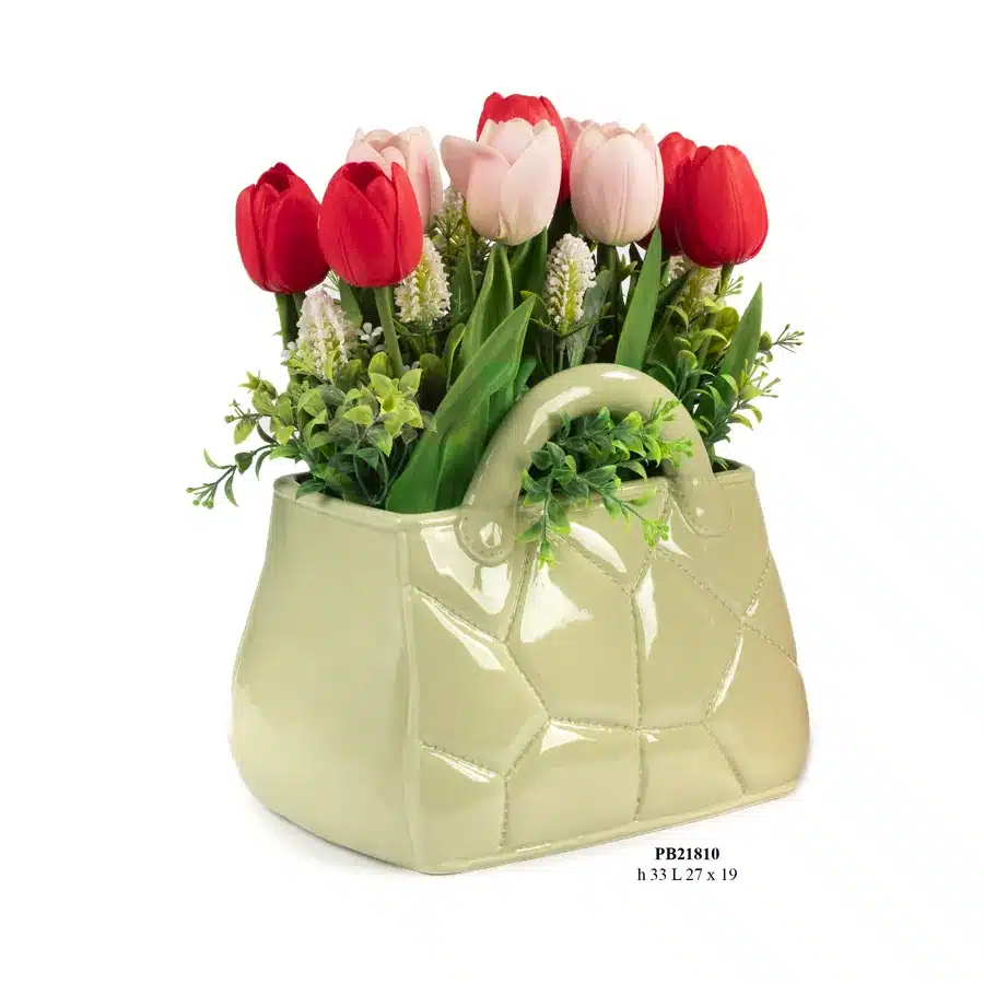 Paben vaso di tulipani a forma di borsetta verde 33 cm PB21810