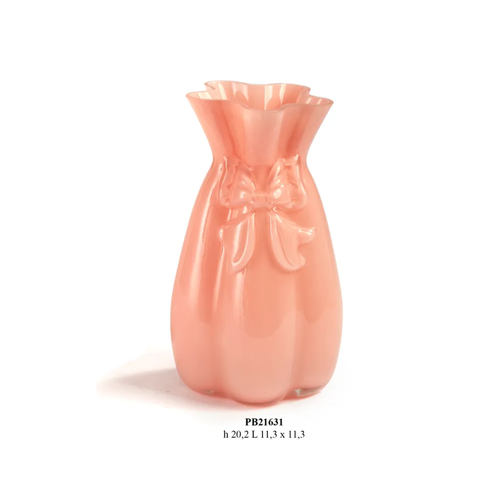 Paben vaso rosa con fiocco in rilievo 20.2 cm PB21631