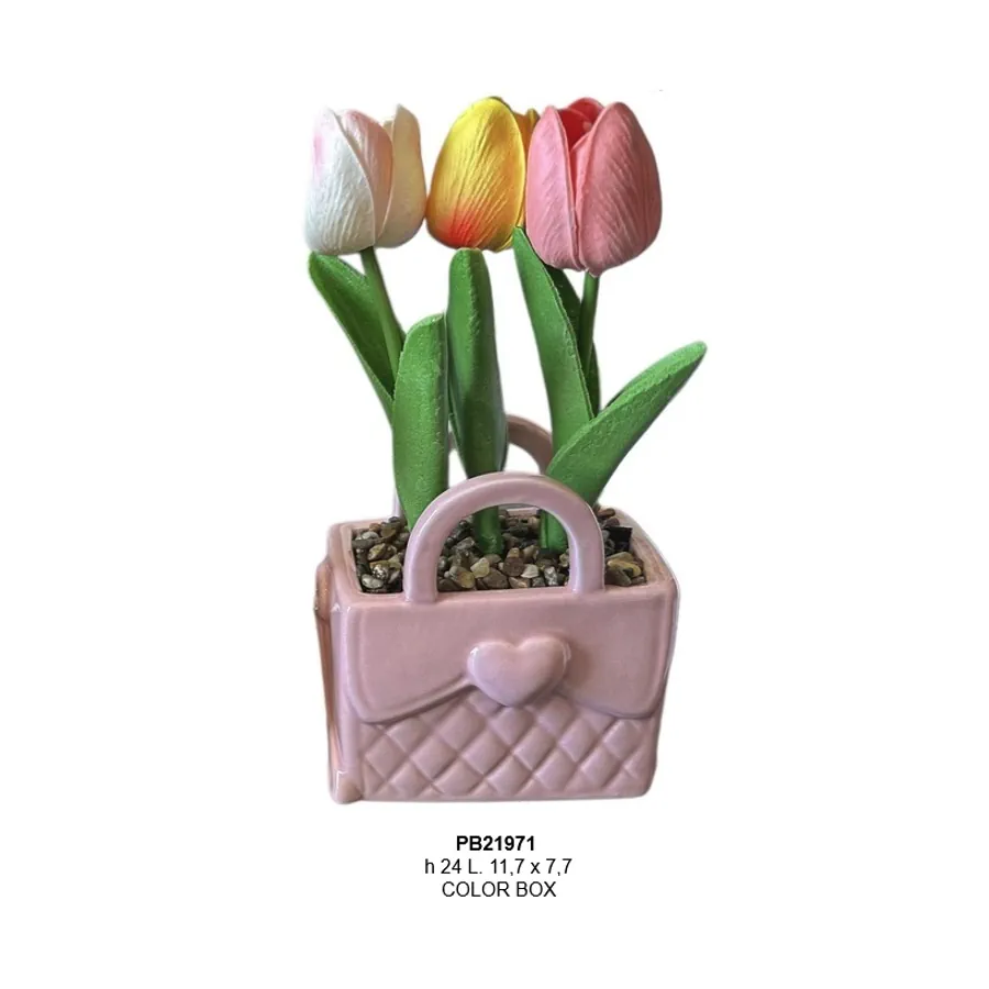 Paben vaso tulipani borsetta rosa 24 cm PB21971