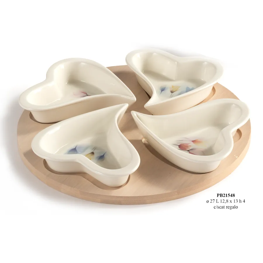 Paben Set 4 ciotoline antipastiera in porcellana su vassoio PB21548