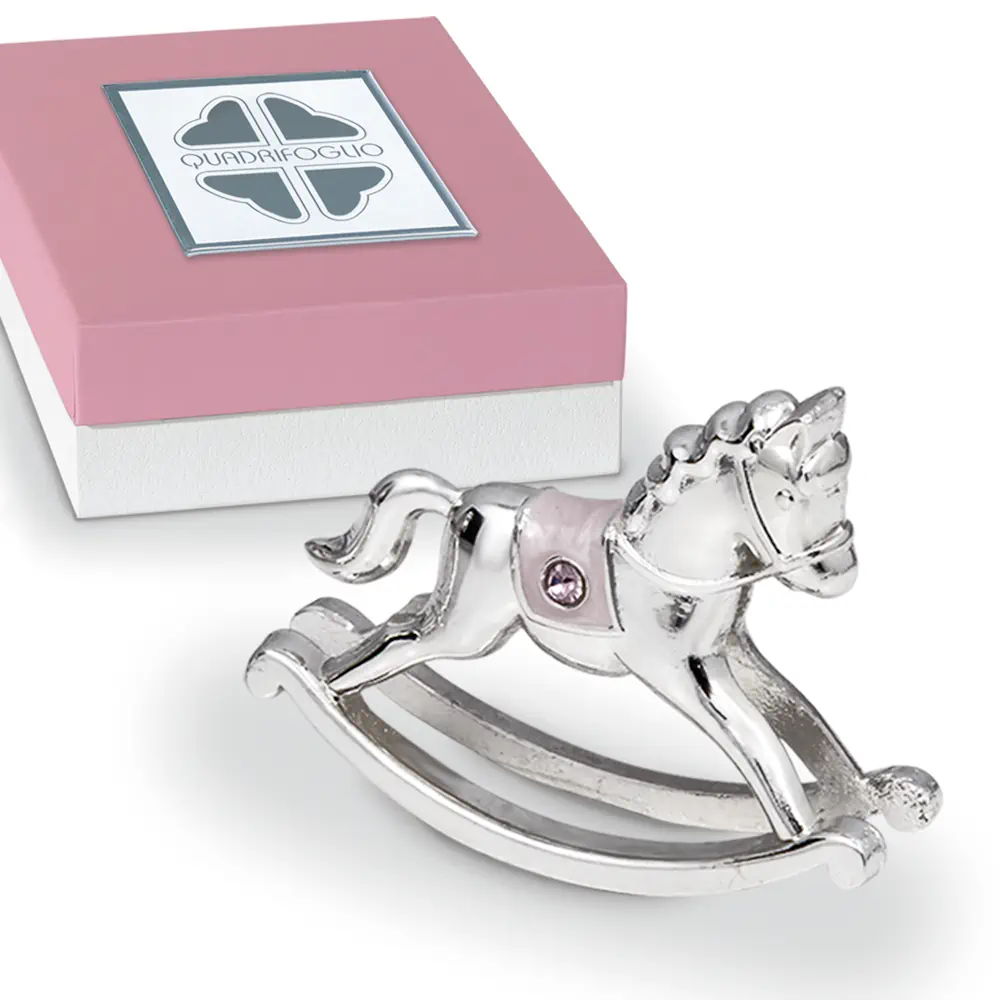 Quadrifoglio argento cavallo rosa cm 6x5 QFC931