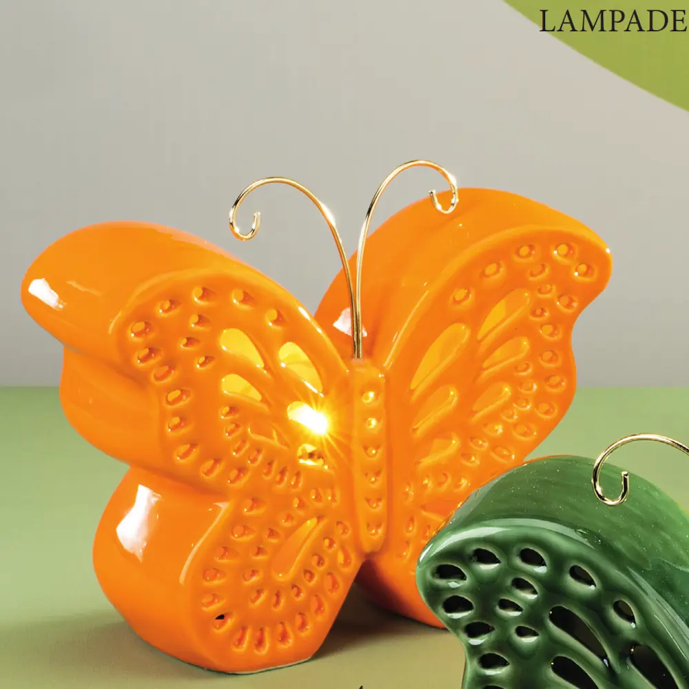 Yvonne Gontier lampada led farfalla in ceramica arancio 6256424