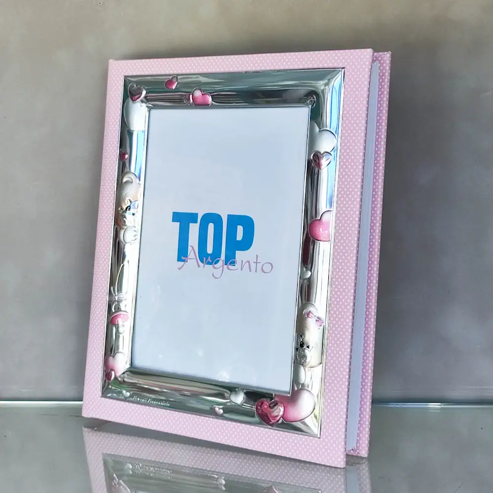 Top album pallini 20x25 rosa con portafoto orsetto colorato 13x18 laminato AL PF2002 25 RP fr
