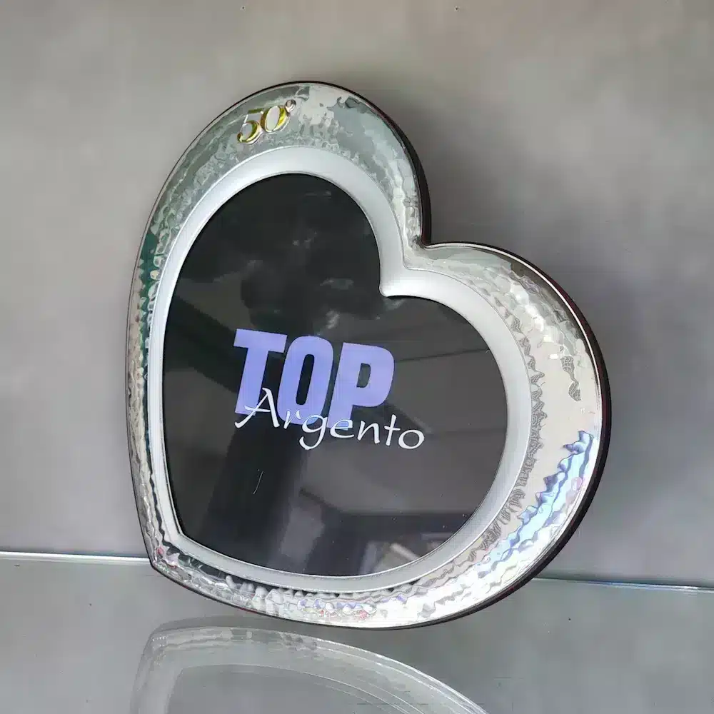 Top portafoto cuore evento 50° con oro sabbiato 14x14 laminato PF750 3 ORO