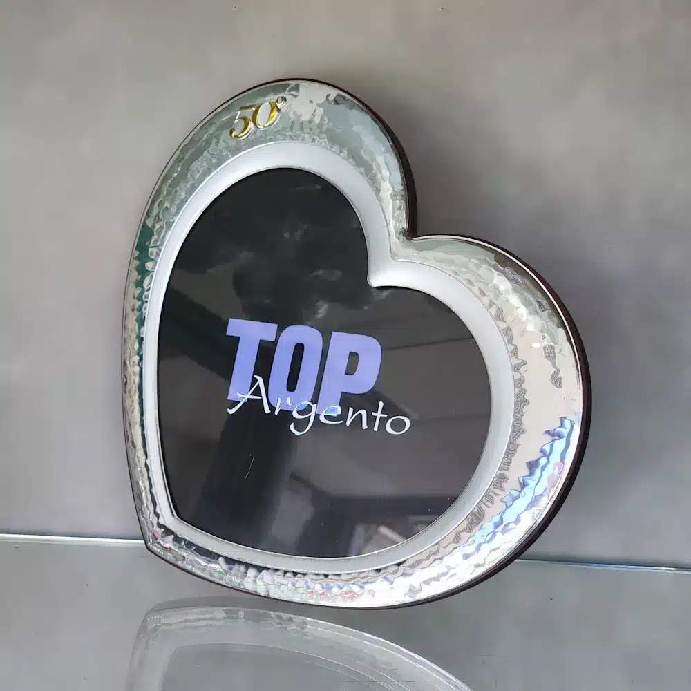 Top portafoto cuore evento 50° con oro sabbiato 9x9 laminato PF750 2 ORO