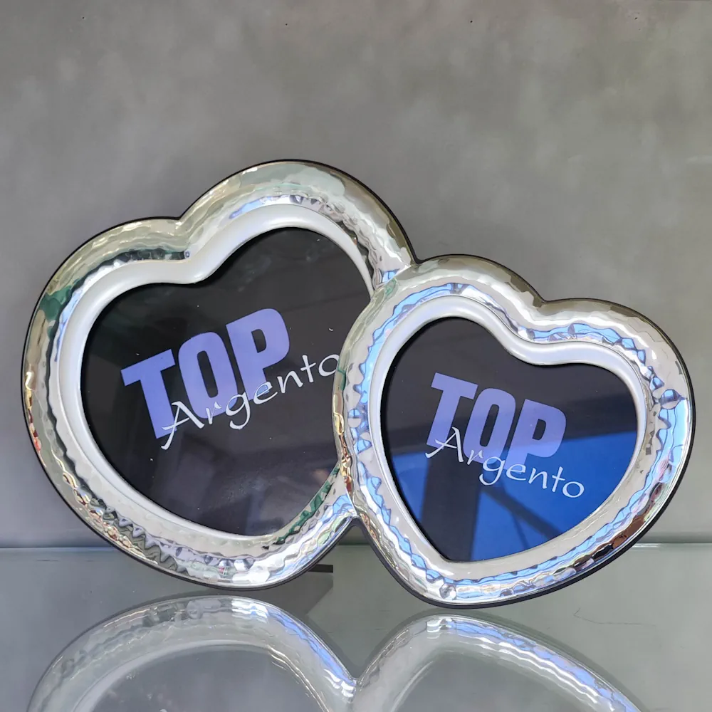 Top portafoto doppio cuore martellata lucida 10x15 e 13x18 laminato PF34 3