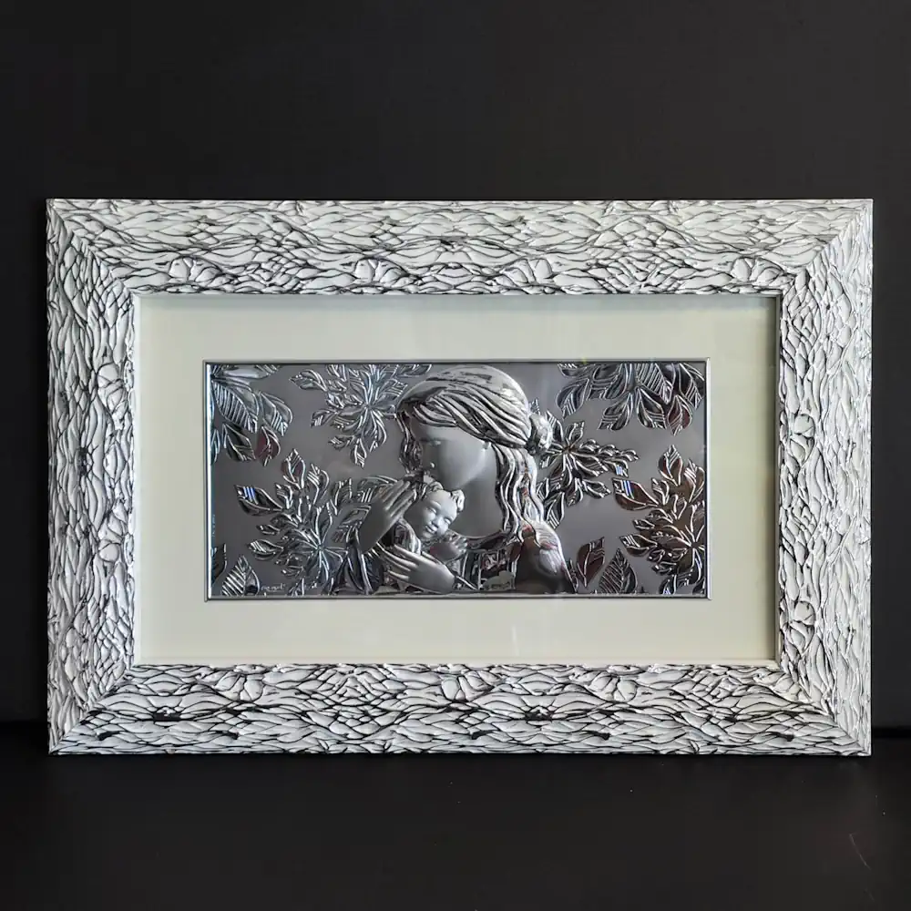 Top quadro madonna orizzontale 38x55 cornice argento ragno laminato ARR3659