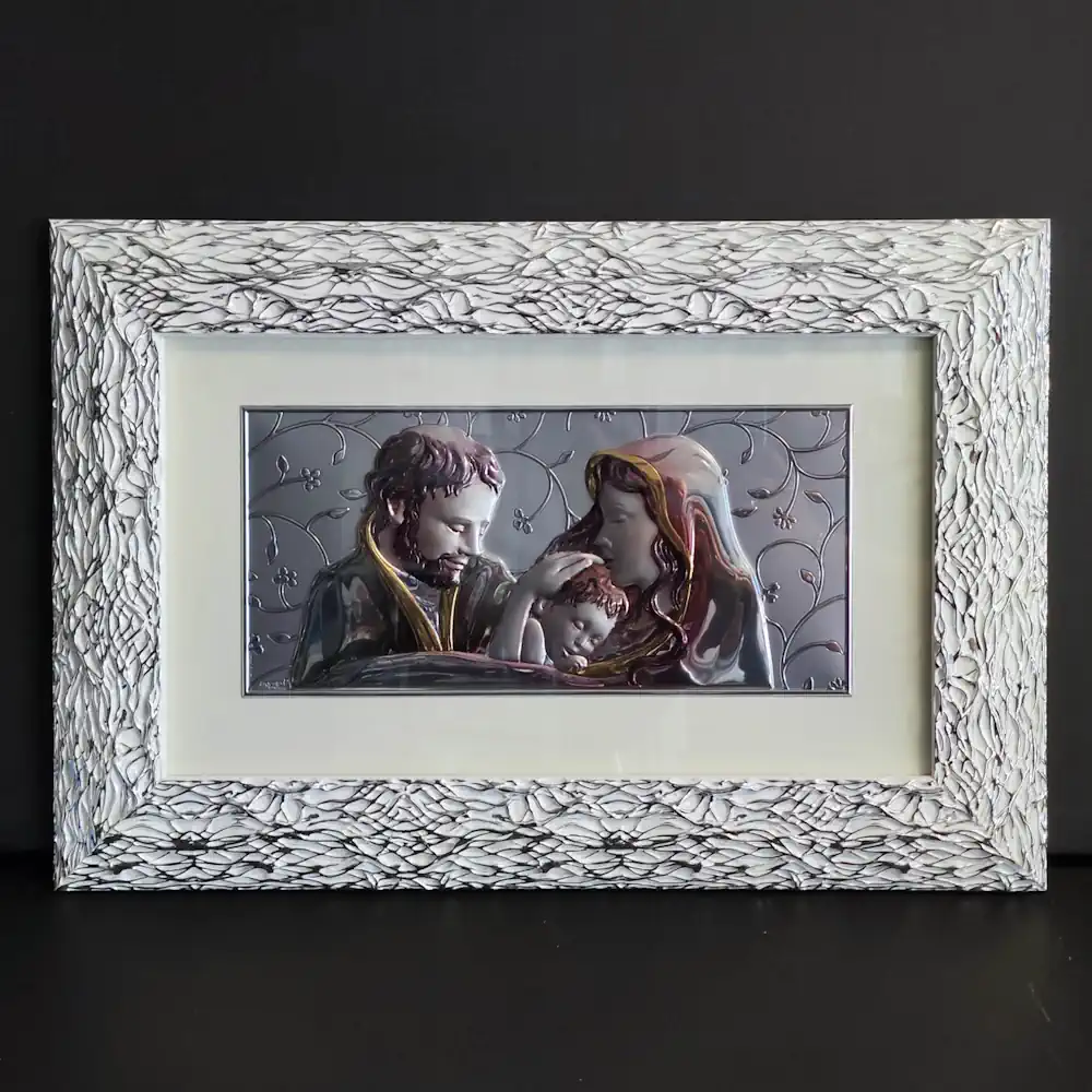 Top quadro sacra famiglia orizzontale colorata cornice argento ragno laminato ARR3655COL