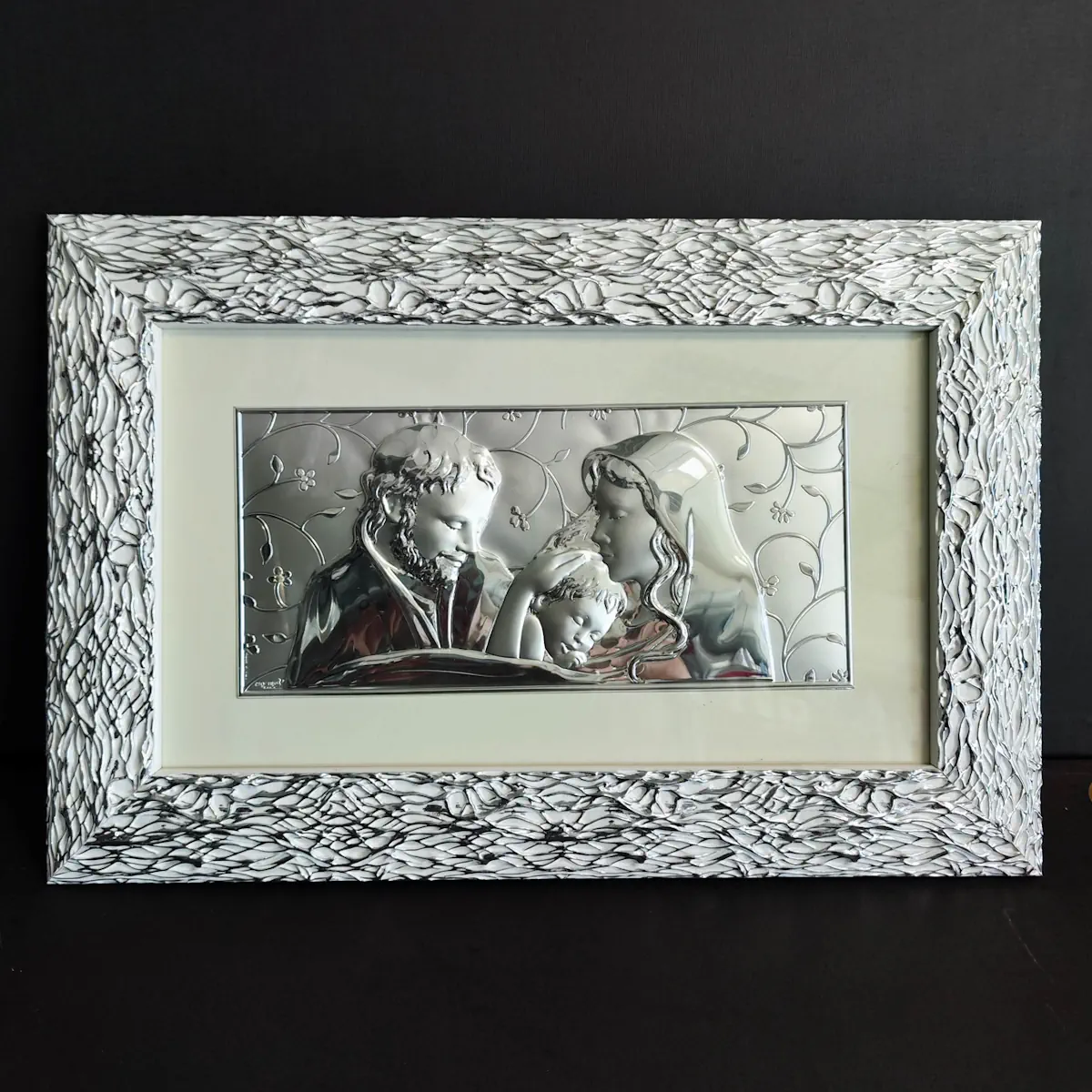 Top quadro sacra famiglia orizzontale cornice argento ragno laminato ARR3655