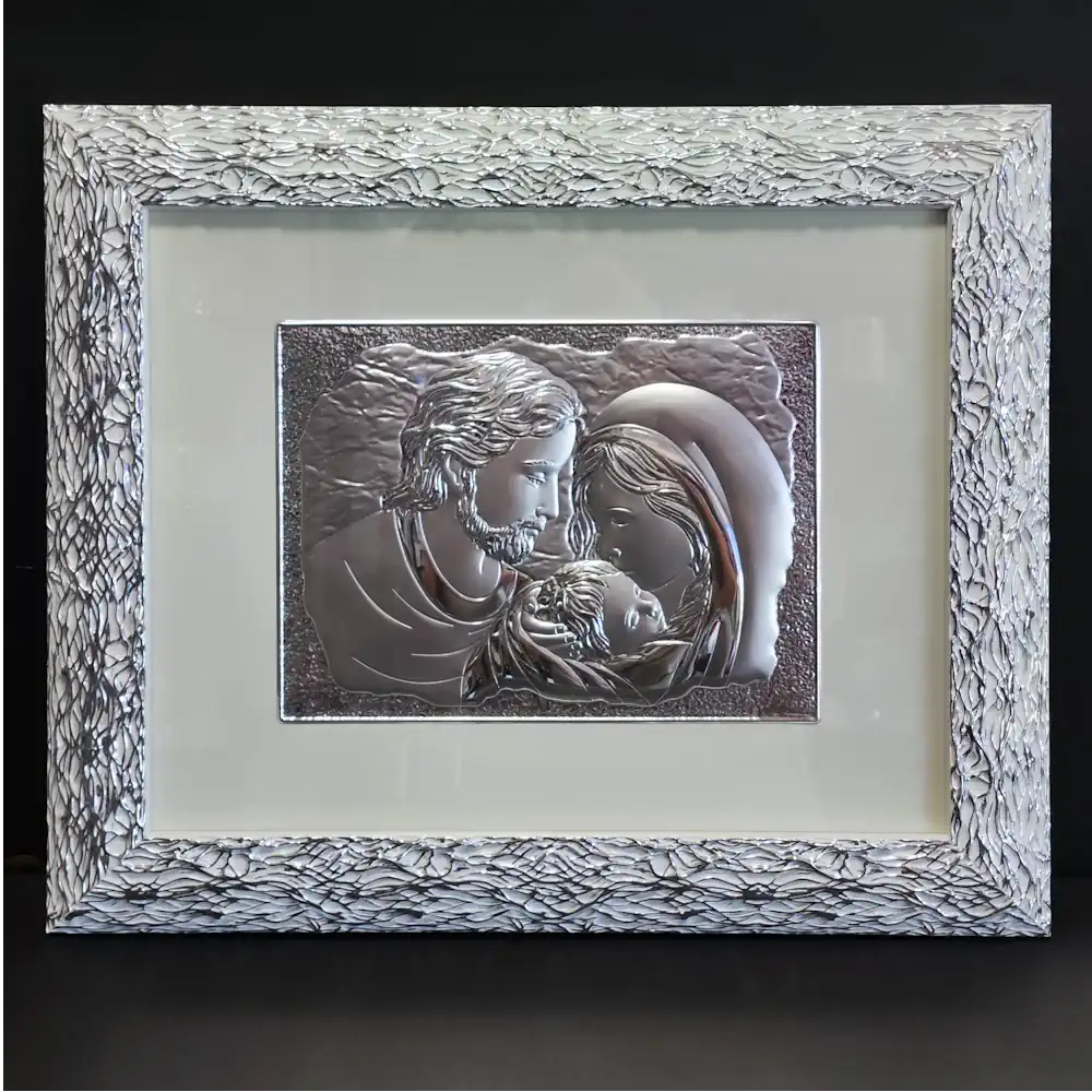 Top quadro sacra famiglia orizzontale cornice bianca e argento ragno laminato ARR4750