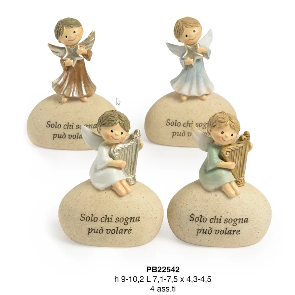Paben angelo boy con stella e arpa su roccia cm PB22542