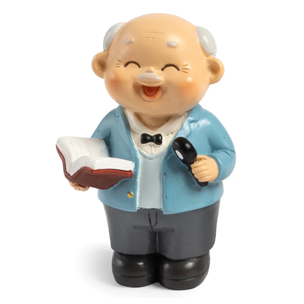 Paben anziano spiritoso con lente e libro 5.9 cm resina PB22450