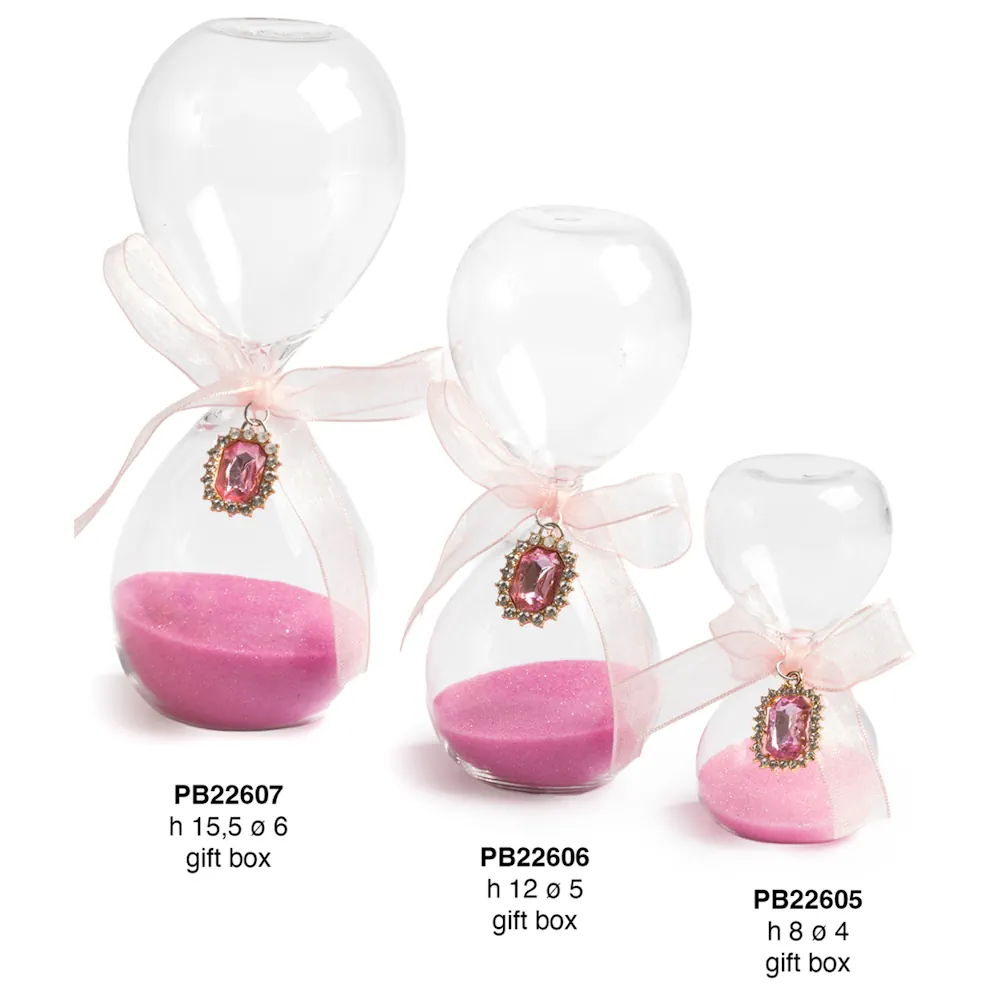 Paben clessidra con gemma rettangolare rosa 15.5 cm vetro PB22607