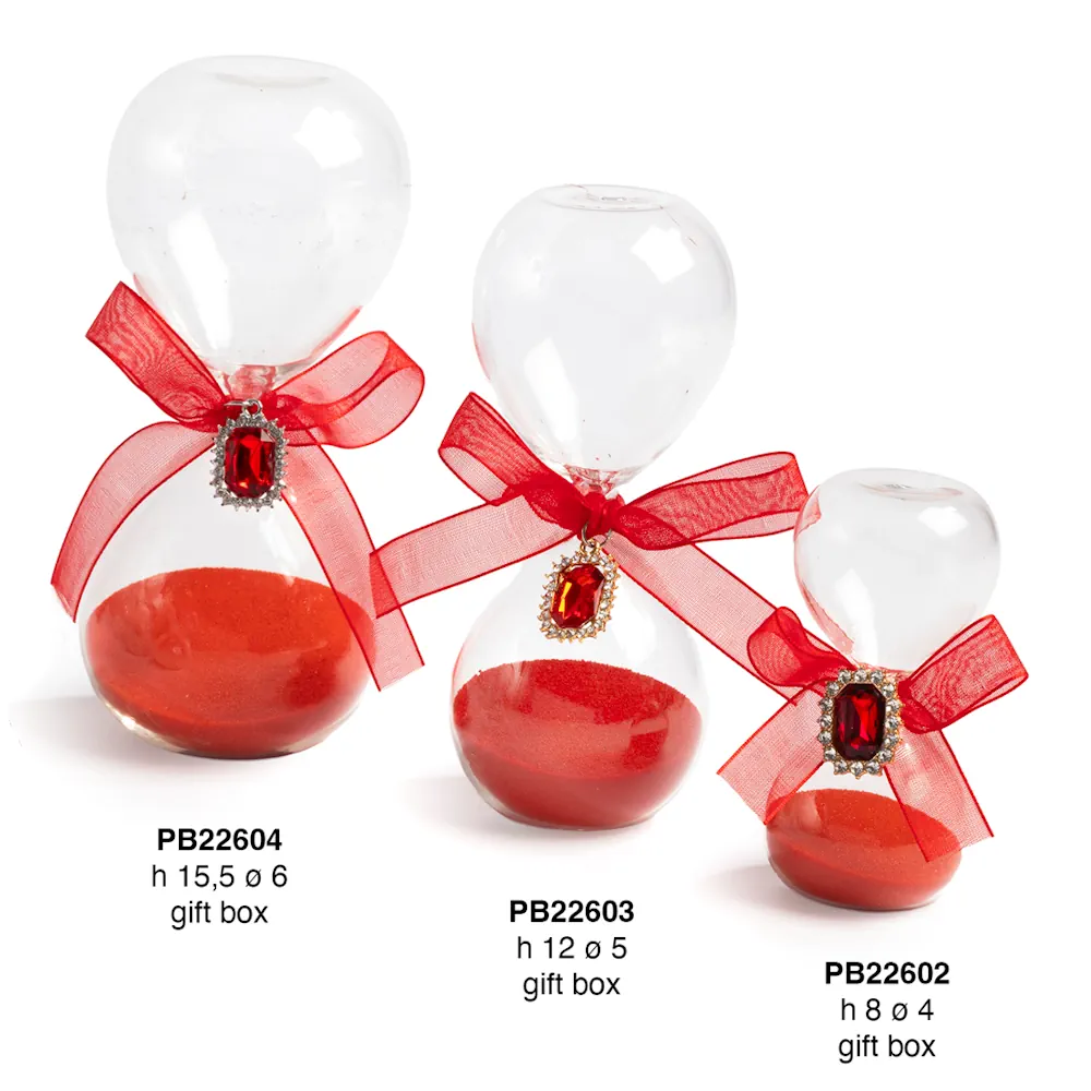 Paben clessidra con gemma rettangolare rossa 8 cm vetro PB22602