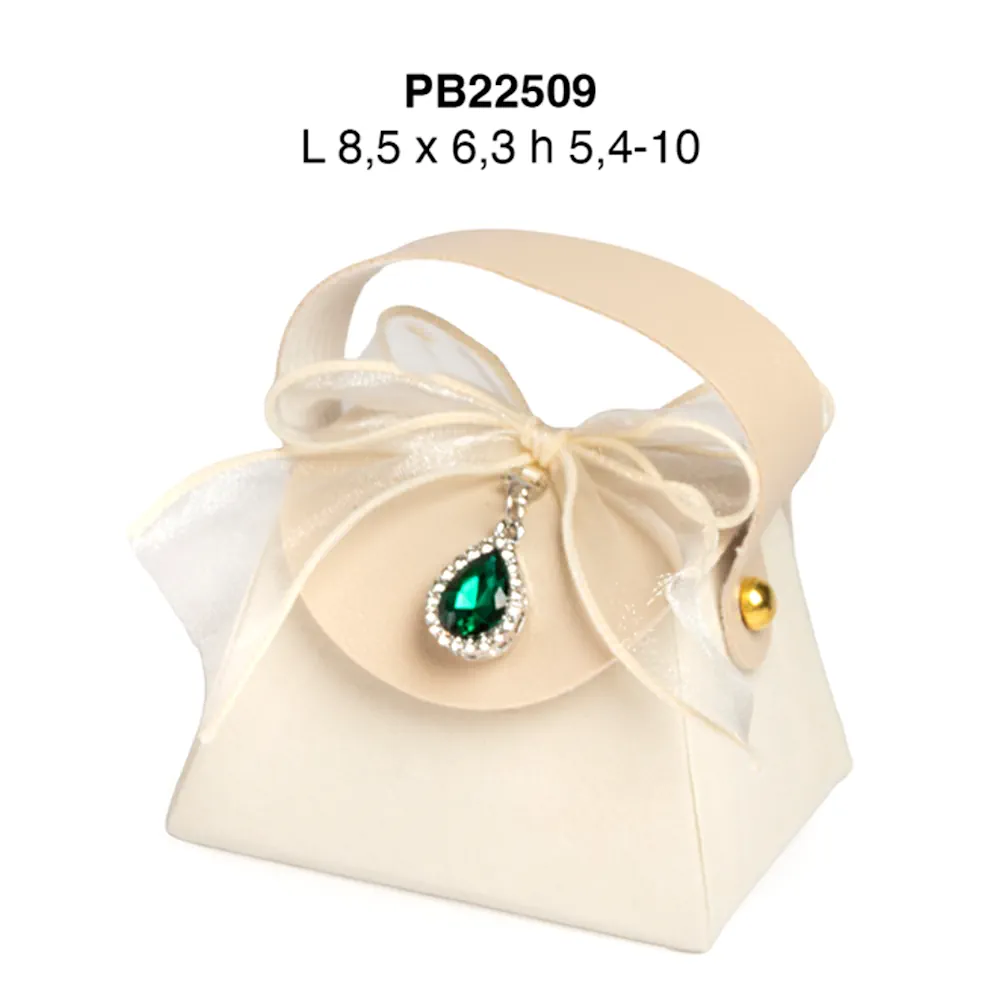 Paben contenitore confetti borsa avorio con ciondolo verde PB22509