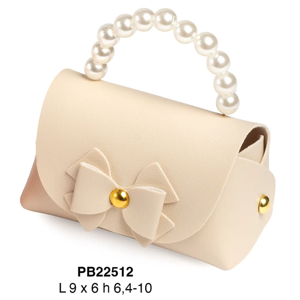 Paben contenitore confetti borsa beige con manico perle PB22512
