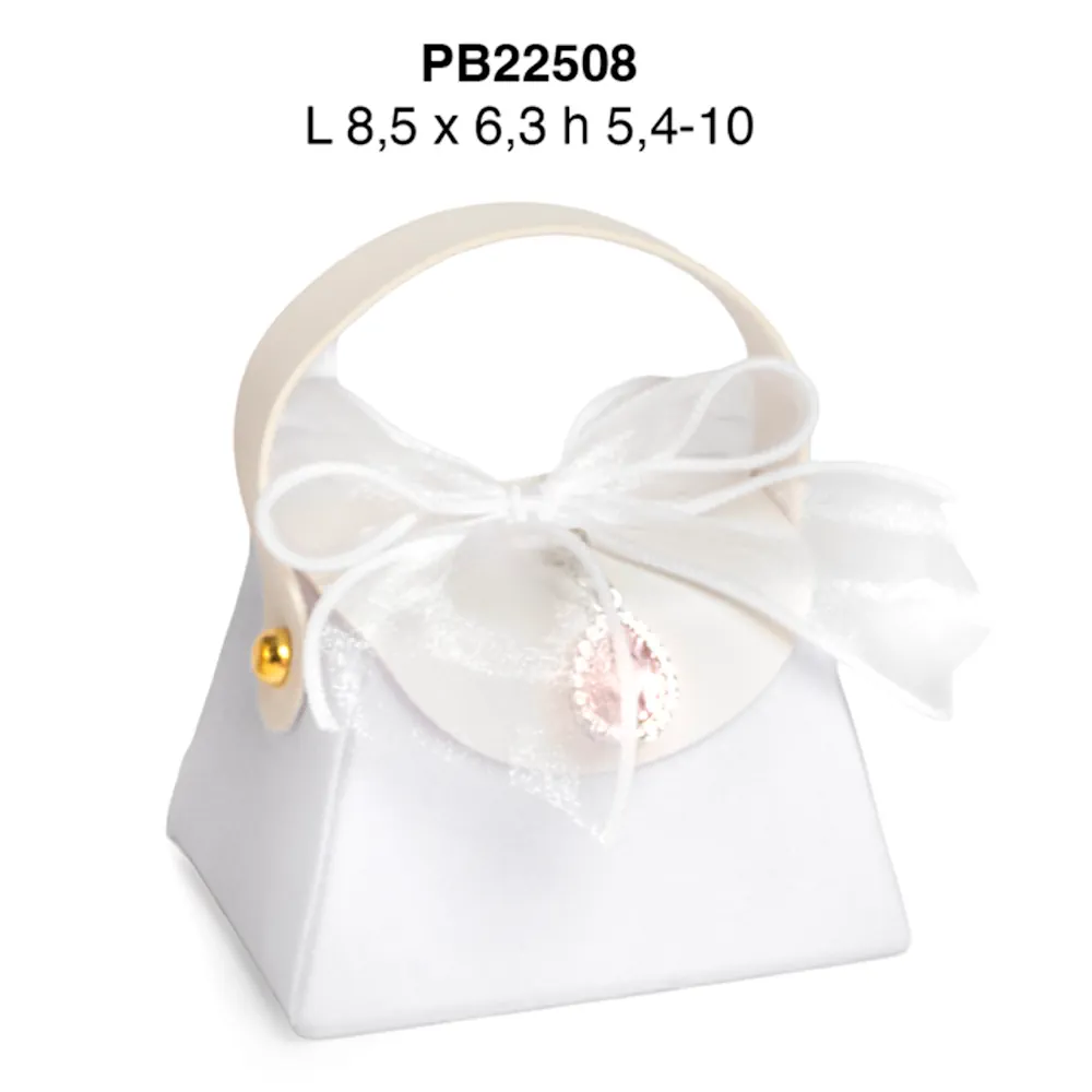 Paben contenitore confetti borsa bianca con ciondolo rosa PB22508