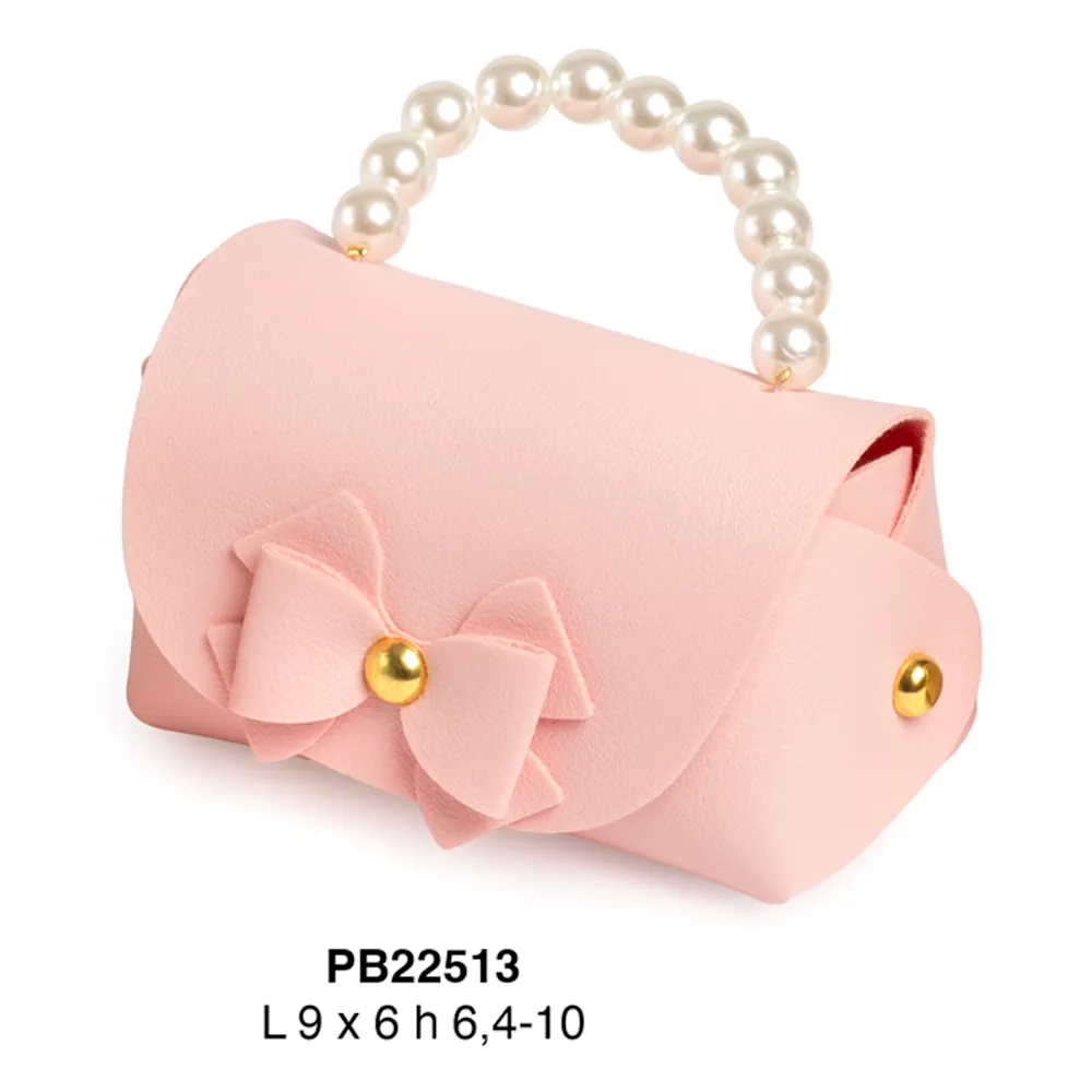 Paben contenitore confetti borsa rosa con manico perle PB22513