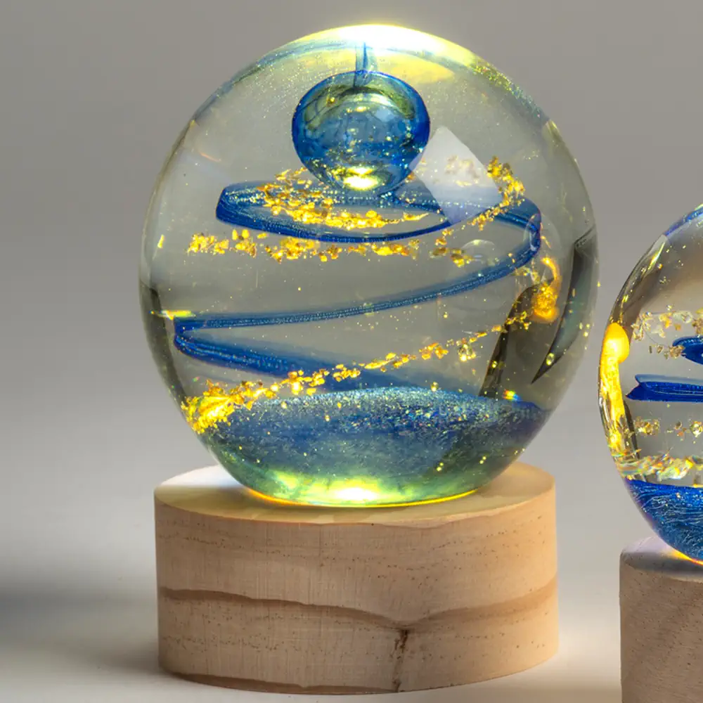 Paben globo cristallo spirale blu base legno led PB22624