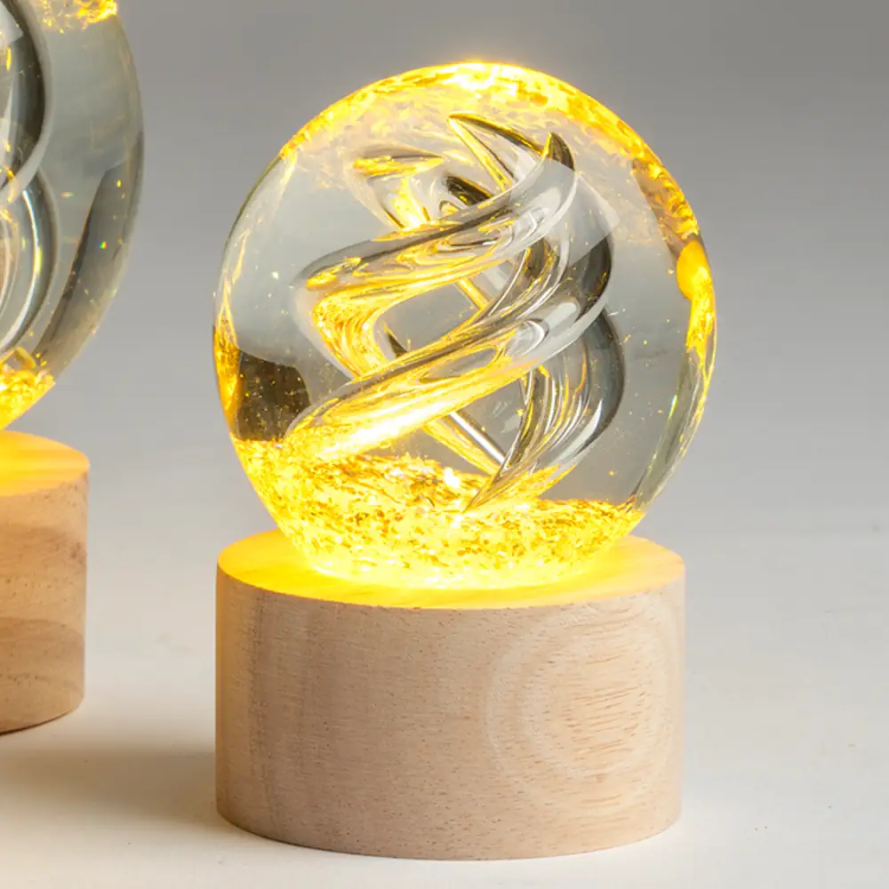 Paben globo cristallo su base legno con spirale led PB22621