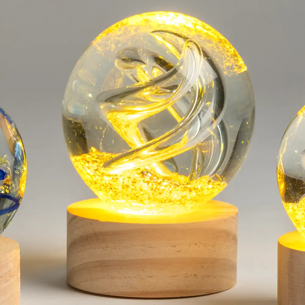 Paben globo cristallo su base legno con spirale led PB22622